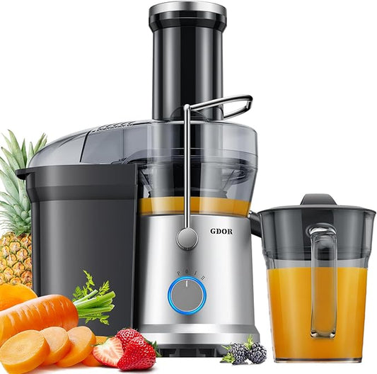 GDOR 1200W Juicer Machines with Larger 3.2" Feed Chute, 45oz Large Juice Jug, Centrifugal Juice Extractor Maker with Titanium Enhanced Cutting System, Dual Speeds, BPA-Free, Grey