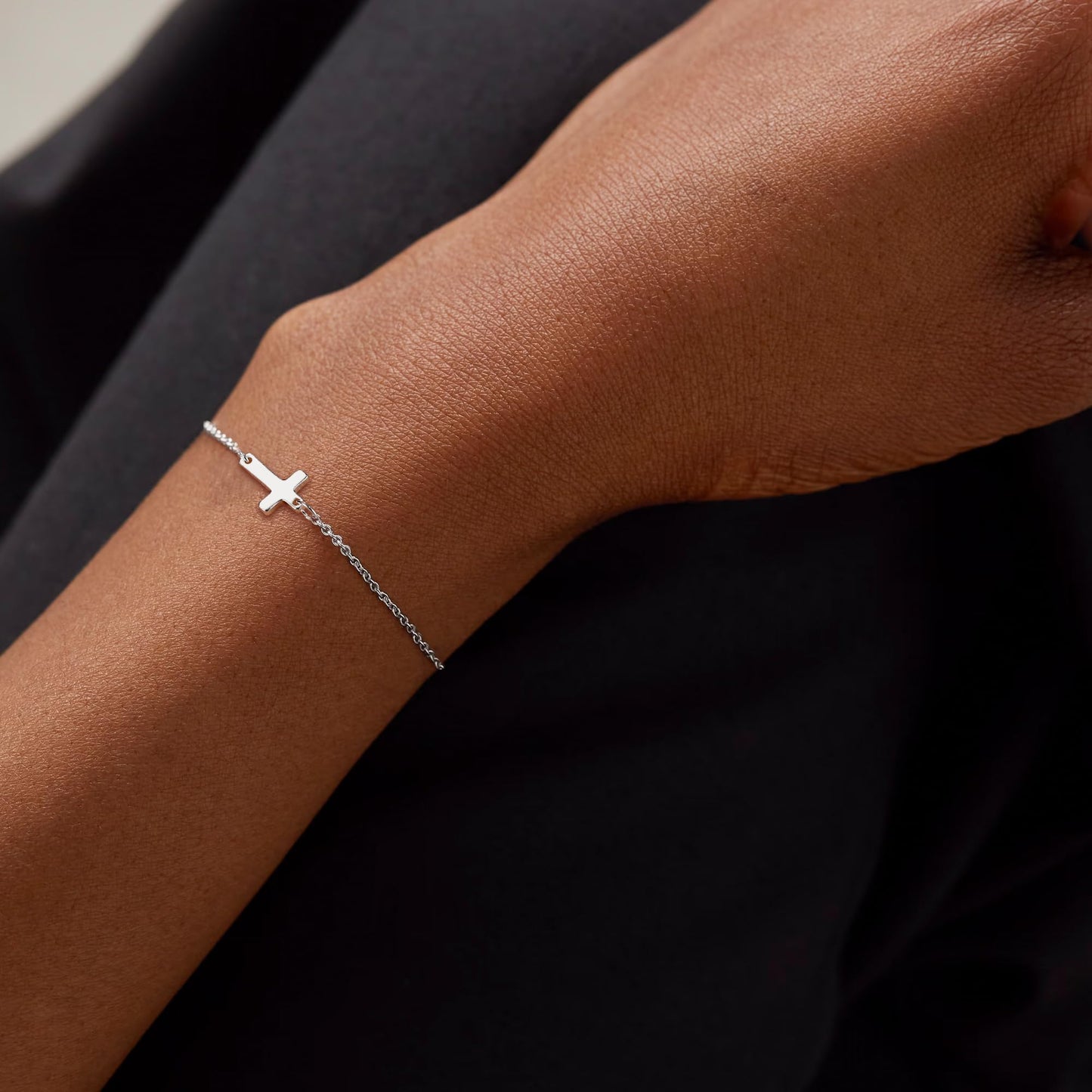 Tewiky Cross Bracelet for Women Dainty 14k Gold Plated Cubic Zirconia Cute Tiny Bracelet Confirmation Gifts for Women