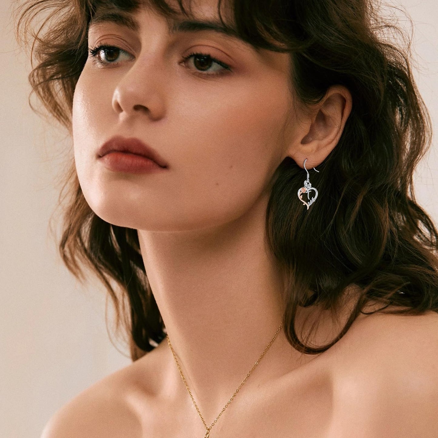 TOUPOP Rose Heart Initial Earrings Sterling Silver Butterfly Earring Initial T Letter Drop Dangle Earrings Jewelry Anniversary Birthday Mothers Day Gifts for Women Mom Wife Girlfriend Her