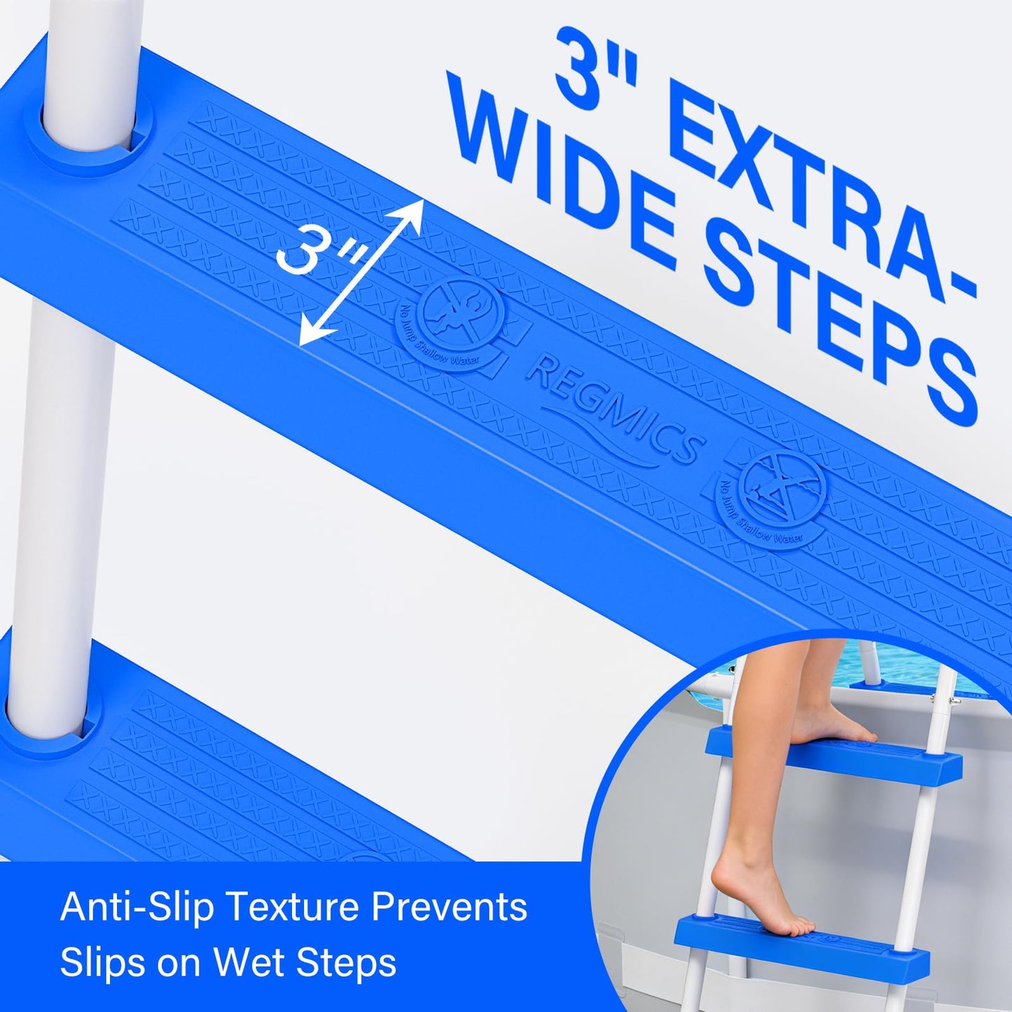 REGMICS Heavy Duty Steel Frame Swimming Pool Ladder for Above Ground Pools, 3-Step Double-Sided Pool Stairs for 42" Height Pools, 450lbs Capacity with Anti-Slip Rubber Feet & Wide Steps