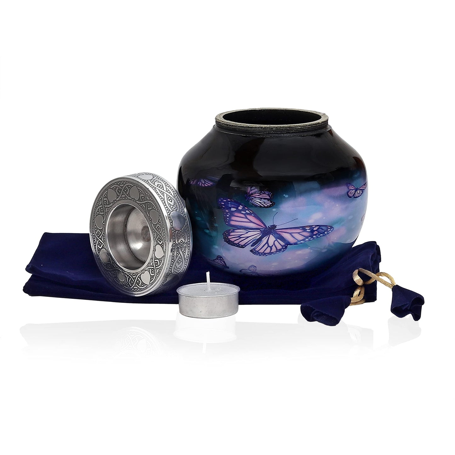 hlc Lovely Black Butterfly Cardinal Couple Bird Candle Urn - Keepsake Urn for Human Ashes with 1 Velvet Box Bag - Peaceful Engraved Memorial Affordable Keepsake Urn (6 x 5 in)