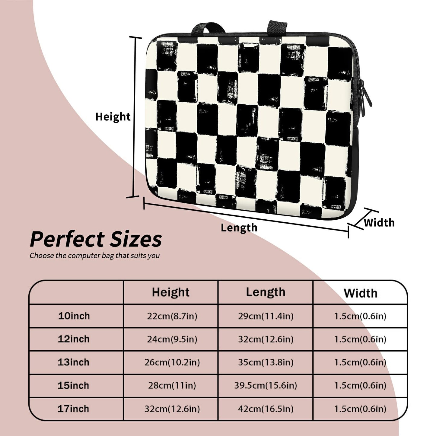 Laptop Sleeve Case Bag 13 inch, Black and White Checkered Slim Carrying Case Durable Handbag Travel Laptop Bag for 13 inch MacBook Air M3/M2/Pro M2/ 13" iPad Pro/Air M4/M2 2024