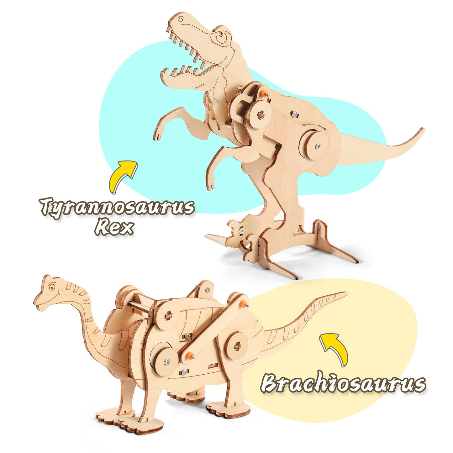 Dinosaur STEM Kits for Kids Ages 8-10-12, 4 in 1 Wood Building Toys for Boys Age 8-12, Build It Yourself Woodworking Kit, DIY 3D Wooden Puzzles Model Science Crafts for Kids, Stem Projects