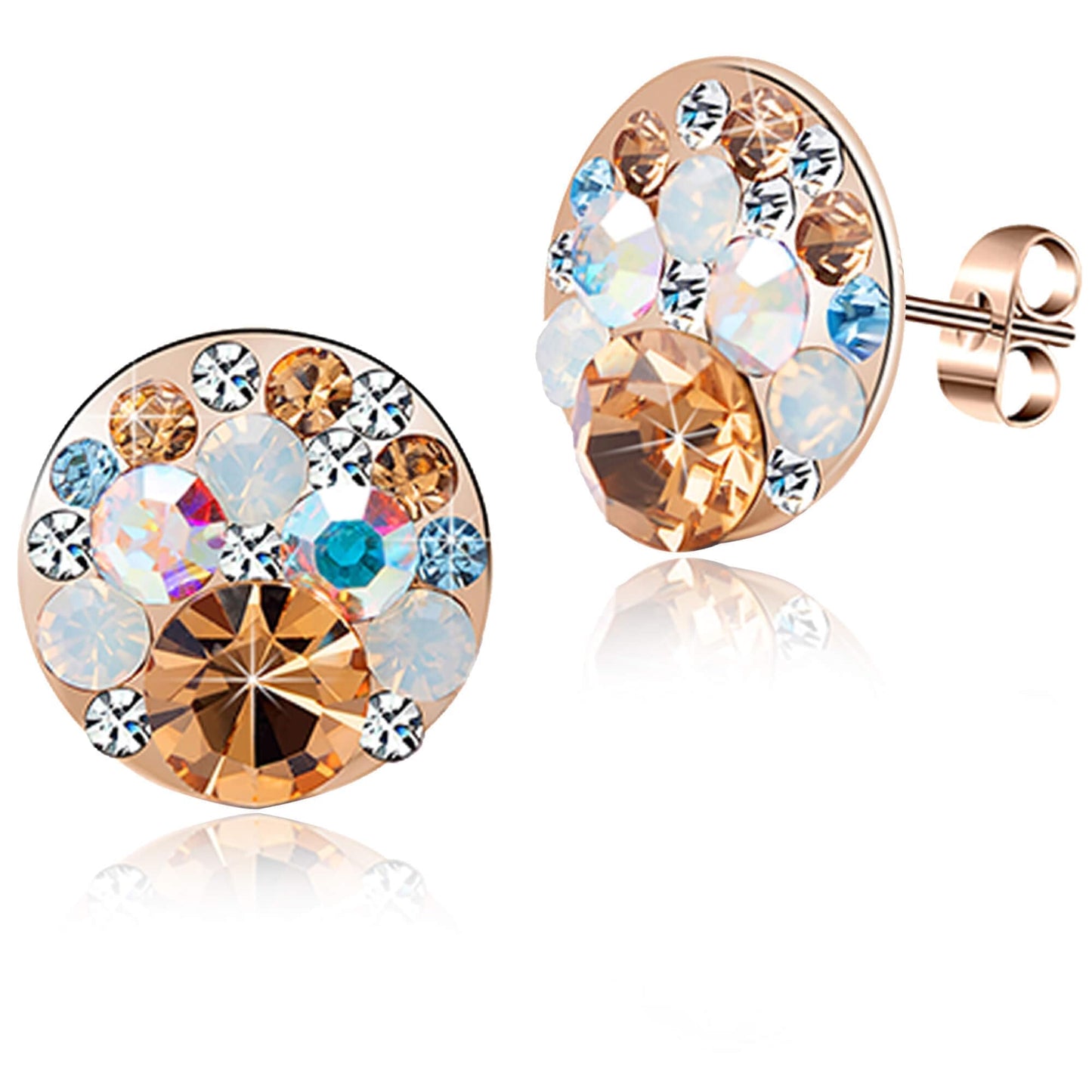 Multicolored Austrian Crystal Rhinestone Stud Earrings for Women Fashion S925 Sterling Silver Hypoallergenic Jewelry (Golden Main Crystal/Rose Gold-tone)