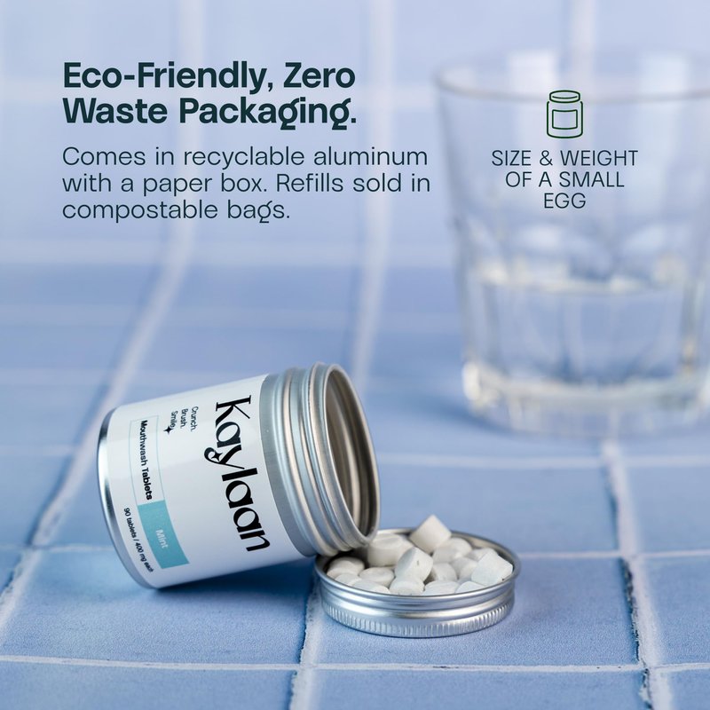 Kaylaan Travel Mouthwash Tablets - Mint Remineralizing Nano Hydroxyapatite, Alcohol Free, Mini Size Mouth Wash Tabs for Adults Gum & Enamel Health - 90 Count