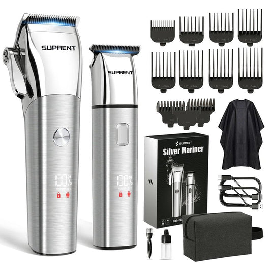 SUPRENT Low Noise Hair Clippers for Men Easy-Clean Waterproof Clippers, Cordless Clippers & Trimmers Set for Family Grooming