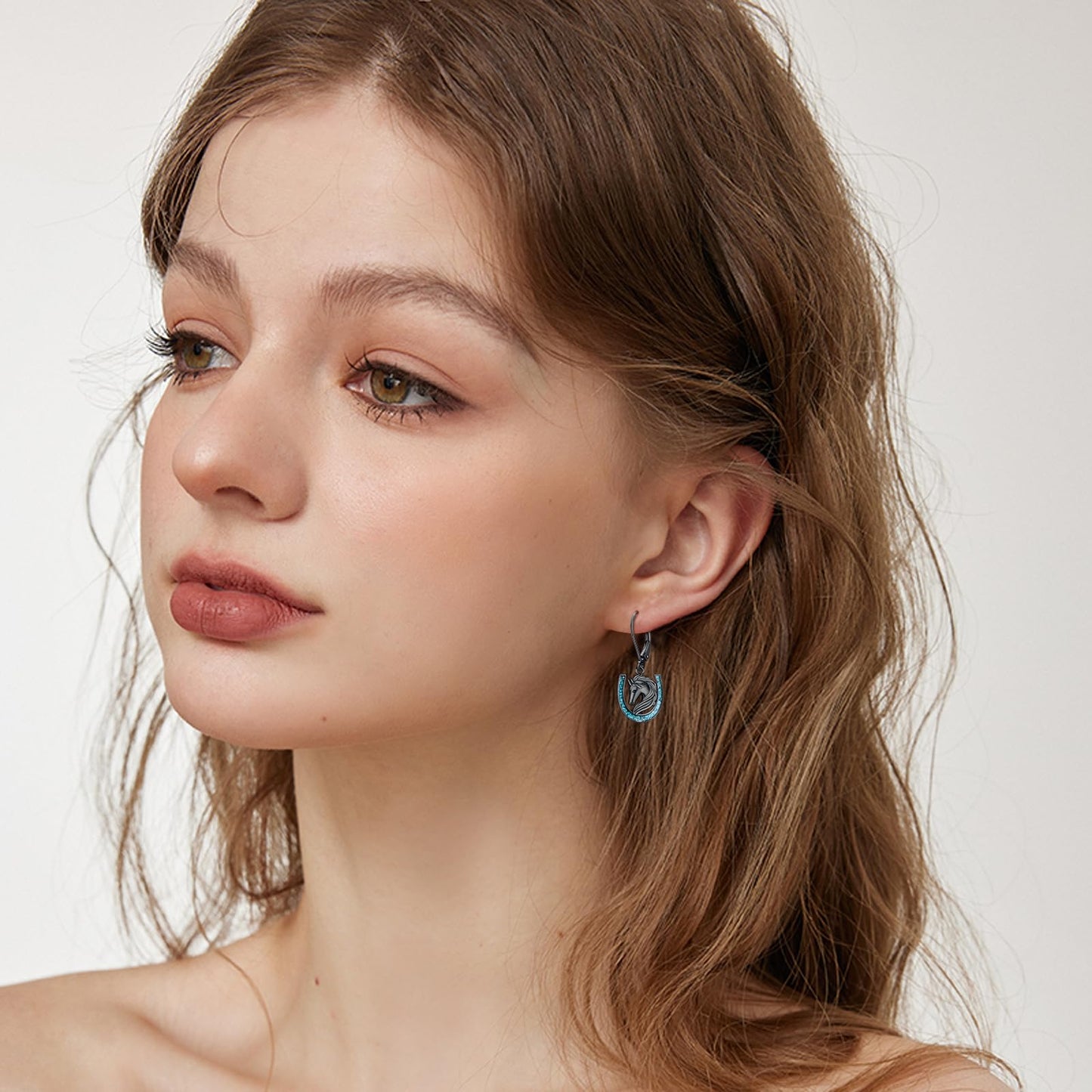 YYmqmq Black Horse Earrings for Women 925 Sterling Silver Turquoise Horseshoe Dangle Earrings Leverback Western Jewelry Horse Gifts for Women Girlfriend Lovers