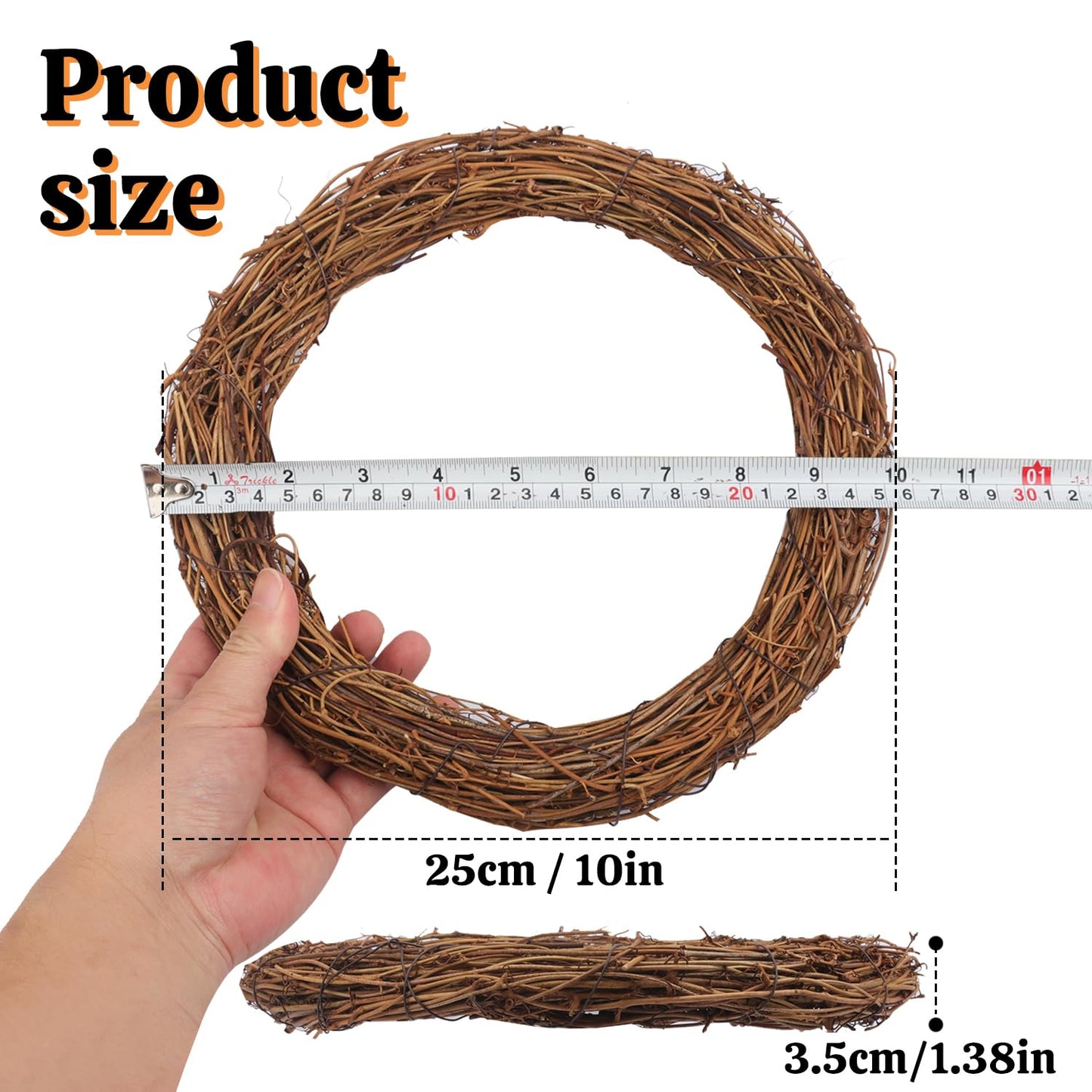 Yiksonyo 7 Pcs 10 Inch Natural Grapevine Wreath, Natural Rattan Wreath,Hand-Woven 10 Inch Vine Branch Wreaths, Perfect for DIY Crafts, Christmas Decorations, and Wedding Supplies