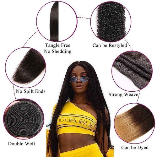 Human Hair Bundles,Straight 4 Bundles 16 18 20 22 Inch,16A Bundles Human Hair,100% Unprocessed Virgin Brazilian Hair Extensions Double Weft, Quick Weave Sew In Hair Bundle