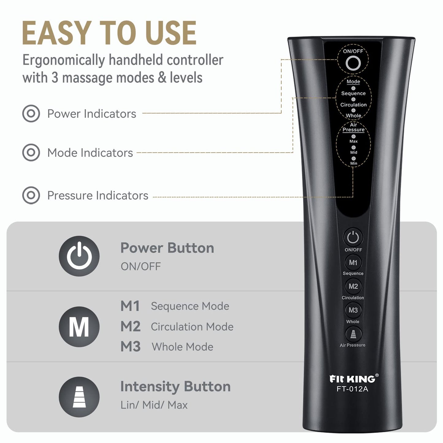 FIT KING Foot and Leg Massager for Circulation and Relaxation with Hand-held Controller 3 Modes 3 Intensities Helpful for Vericose Veins, Cramps, Swelling and Edema - Gift for Mom Wife Family