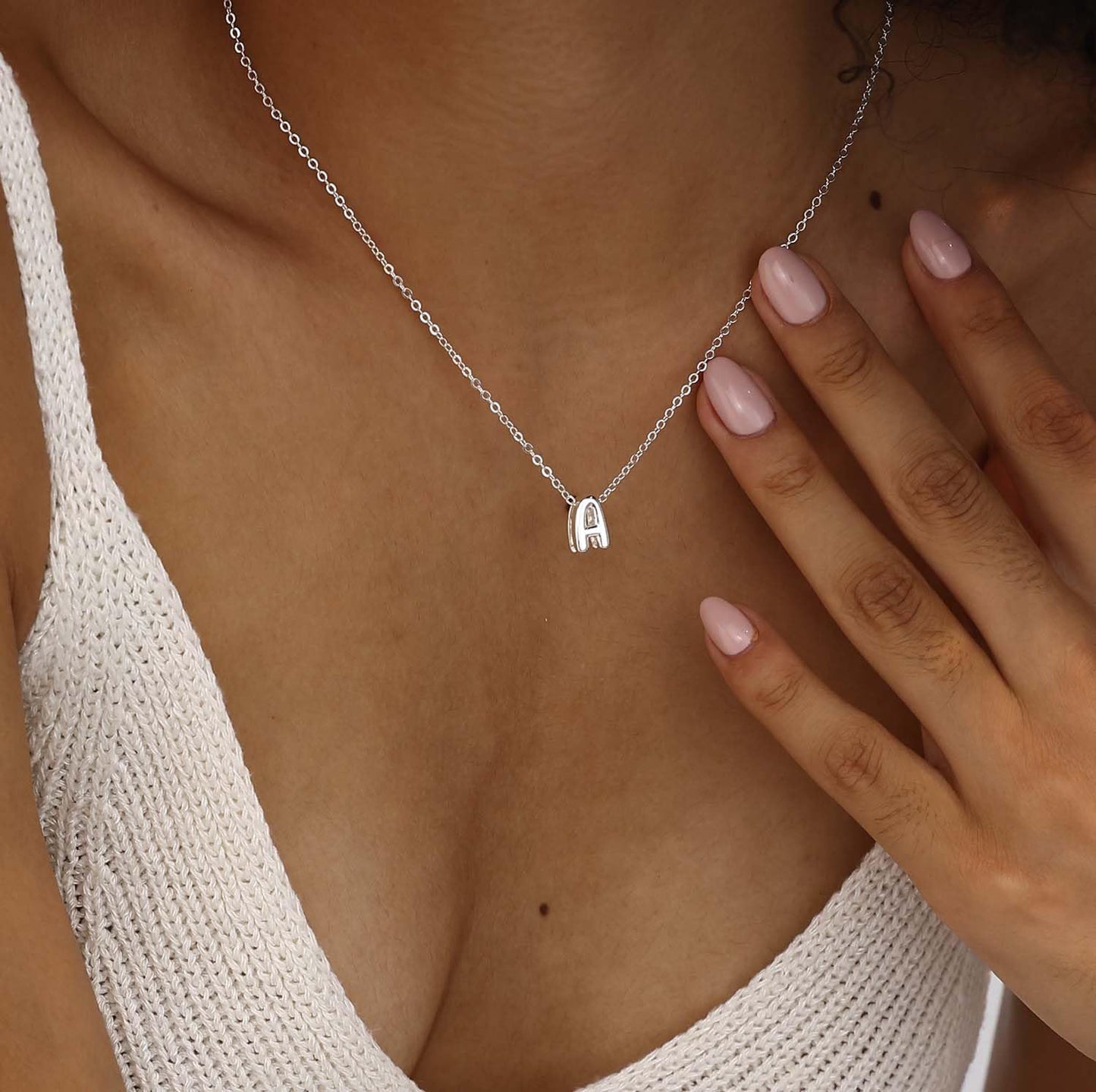CUEZIY Bubble Silver Letter Necklace Initial Necklaces for Women Dainty Personalized Charm Pendant Name Necklace Cute Non Tarnish Fashion Accessories Teen Gift Trendy Stuff Silver Jewelry Gifts