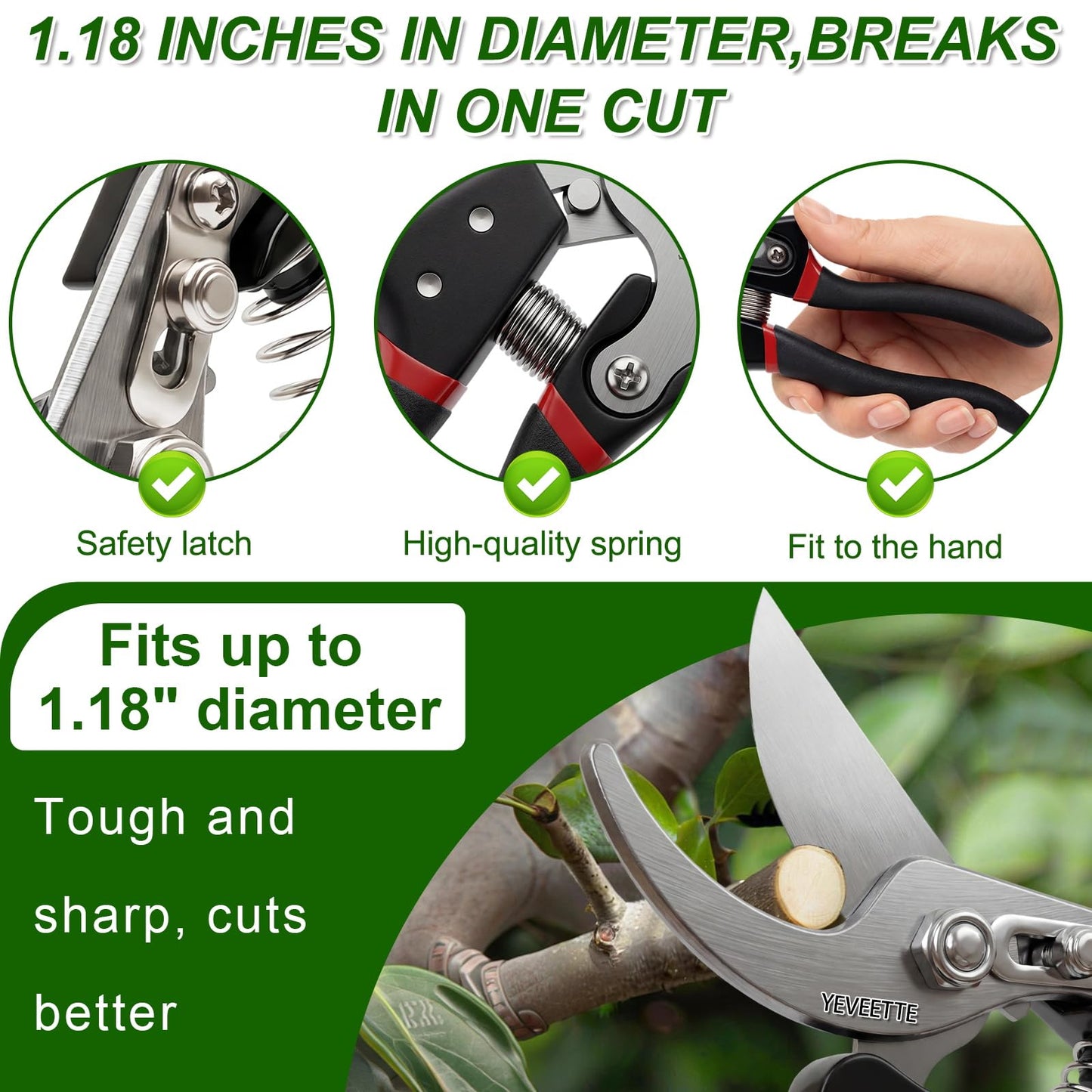 Pruning Shears, 8.5" Professional Garden Shears, SK5 Steel Hedge Clippers, Garden Clippers Handheld, Heavy Duty Garden Scissors Tools, Pruning Shears for Gardening Yard Roadside