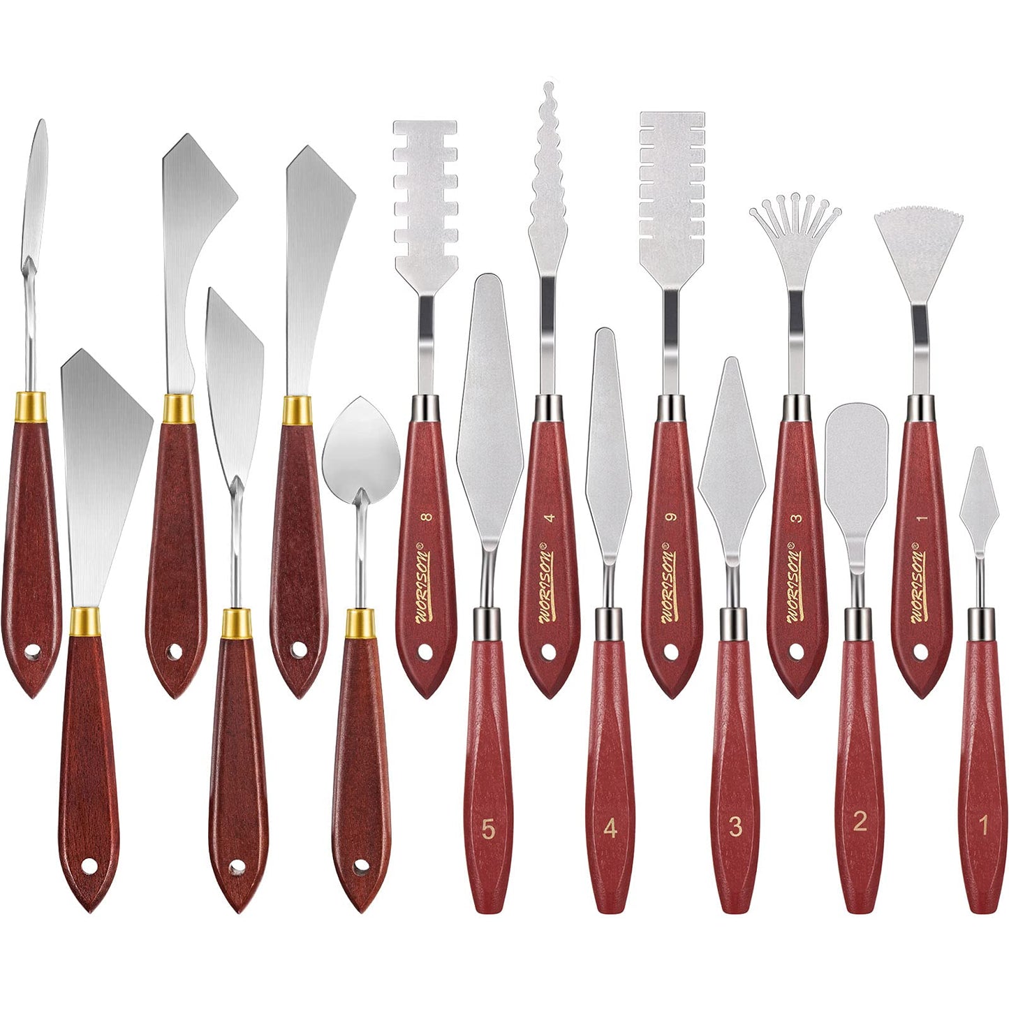 Honoson 16 Pieces Palette Knife Set Stainless Steel Painting Knives with Wood Handles for Acrylic Oil Painting Canvas Texturing Impasto Color Mixing & Blending Art Supplies for Artists and Beginners