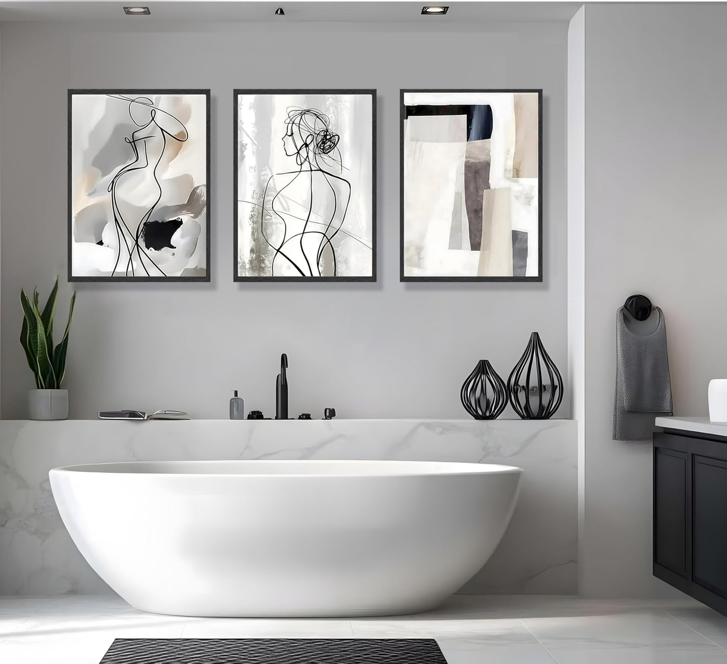 3pcs Black White Abstract Line Wall Art Female Figure Silhouette & Geometric Elements Pictures Posters Modern Minimalist Canvas Paintings Wall Decor For Living Room Bedroom Decoration Unframed