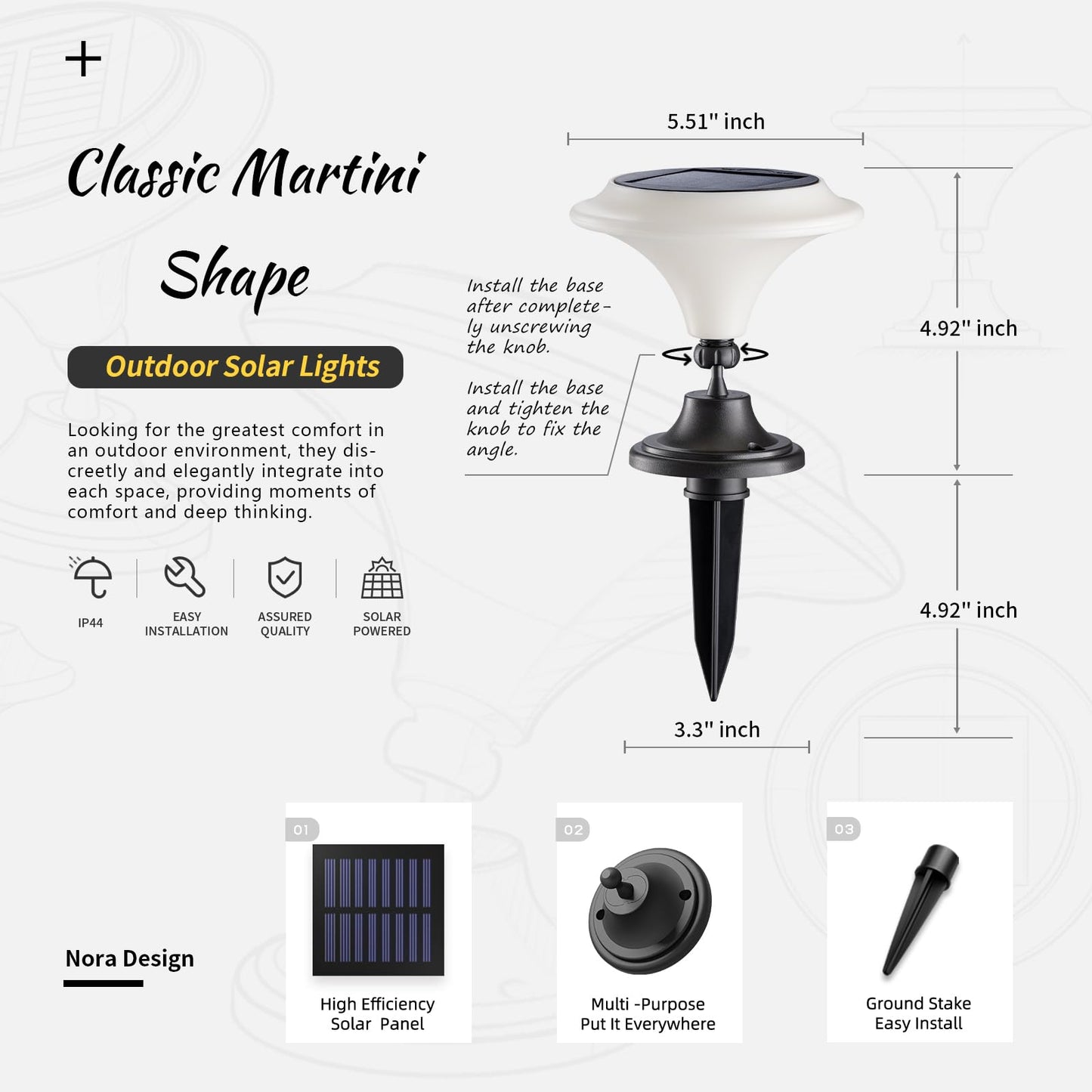 OPOIRA Solar Table Lights Outdoor, 6 Pack Classic Martini-Shaped Lanterns with Base & Ground Stakes, Waterproof LED Solar Powered Decorative Lights for Patio Table Garden Path (Warm White)