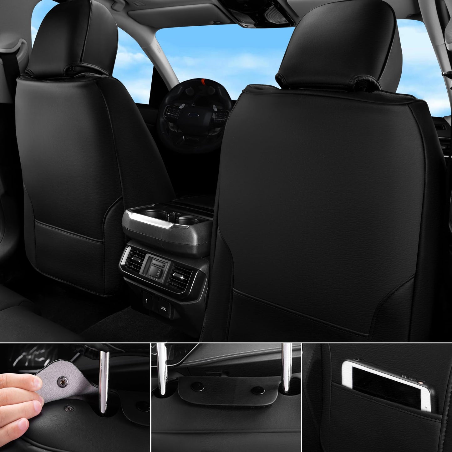 CAR Pass Bling Car Seat Covers, Microfiber Nappa Leather Luxury Cushioned, Waterproof Heavy-Duty Anti-Slip Universal Fit for Auto SUV Sedan, Sparkly Glitter Shining Rhinestone Full Set, Black Diamond