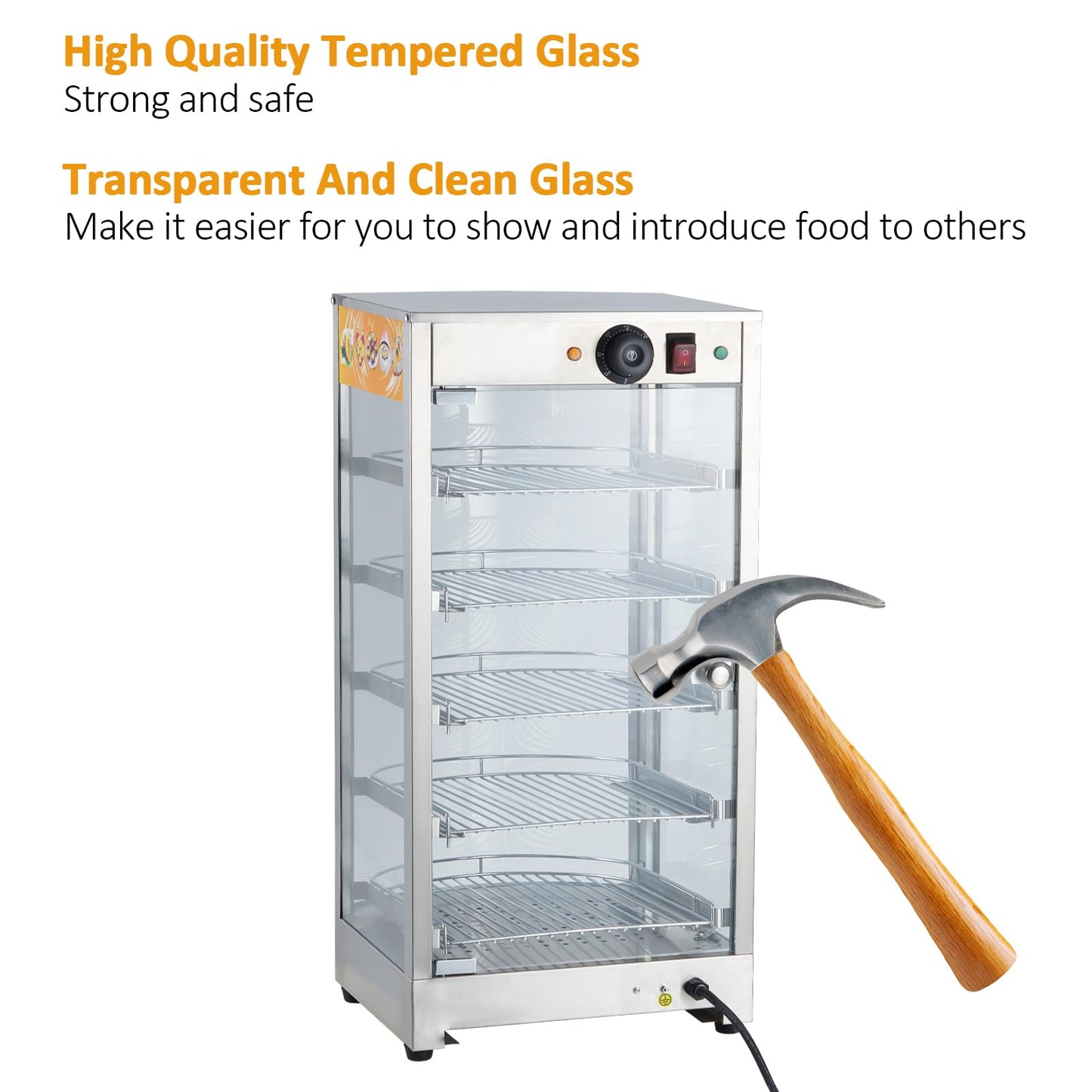 GarveeHome 5 Tiers Commercial Food Warmer Display, 14 in 800W Electric Countertop Pizza Warmer with 3 Color Lighting, Temp Knob, Removable Shelves, Pastry WarmerCase for Buffet Restaurant
