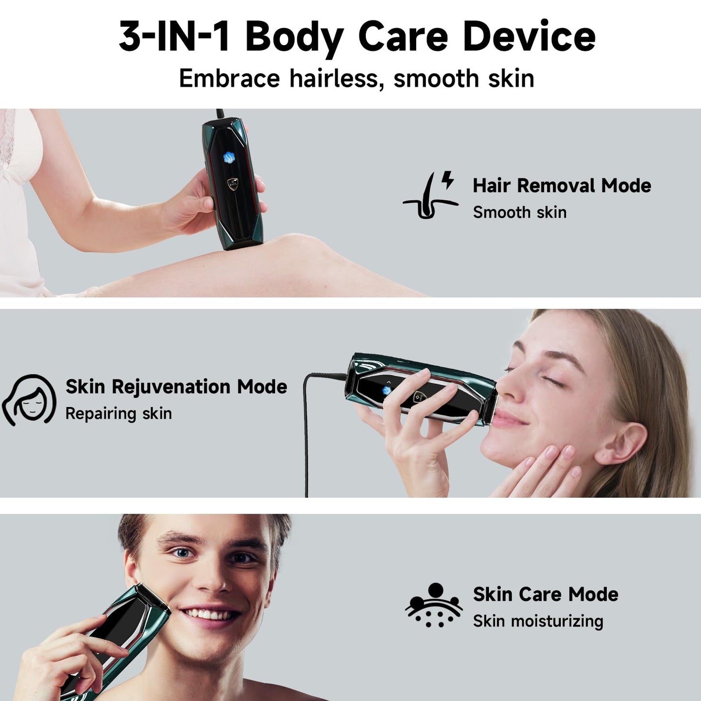 JOVS Laser Hair Removal, 37°F Painless Hair Removal Device with Sapphire Ice-Cooling, 3 in 1 Hair Removal & Skin Rejuvenation for Women and Men, 8 Modes Skin Care for Whole Body, Touch Screen