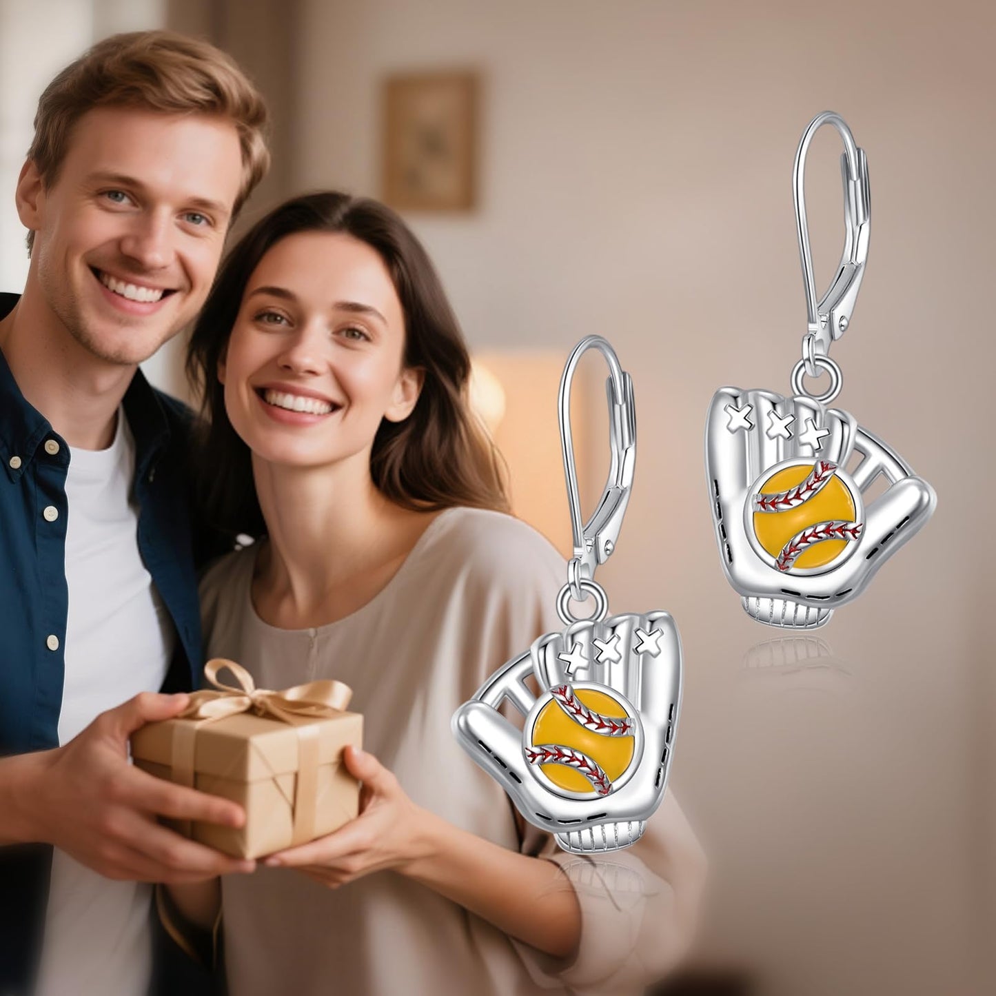 Softball Earrings for Women 925 Sterling Silver Softball Leverback Dangle Earrings Sports Jewelry Gifts