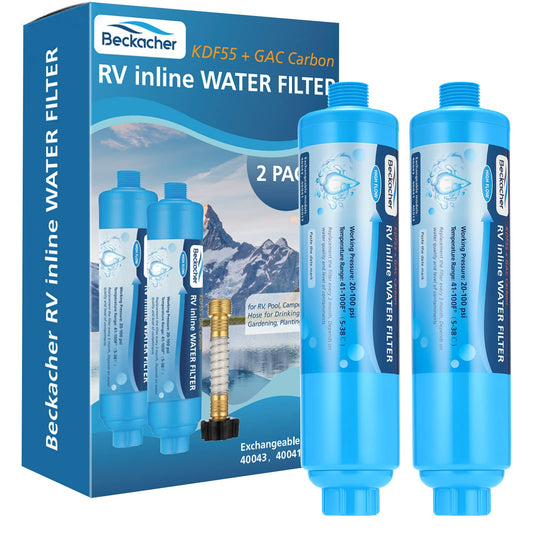 2-pack RV Water Filter, Advanced RV Inline Water Filter with Flexible Hose Protector, KDF&GAC Reduces Bad Taste, Odors, Chlorine, and Sediment, Camping Essentials for Fresh Drinking Water