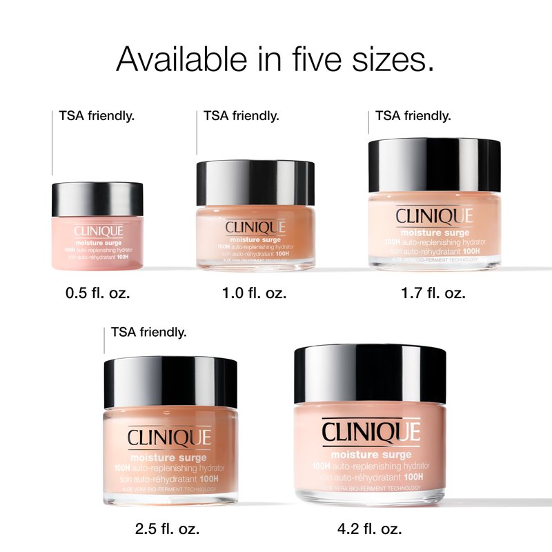 Clinique Moisture Surge 100H Auto-Replenishing Hydrator Oil Free Face Moisturizer | With Hyaluronic Acid, Aloe Bioferment and Vitamins C + E | For All Skin Types | Hydrating + Moisturizing, 4.2 Fl Oz