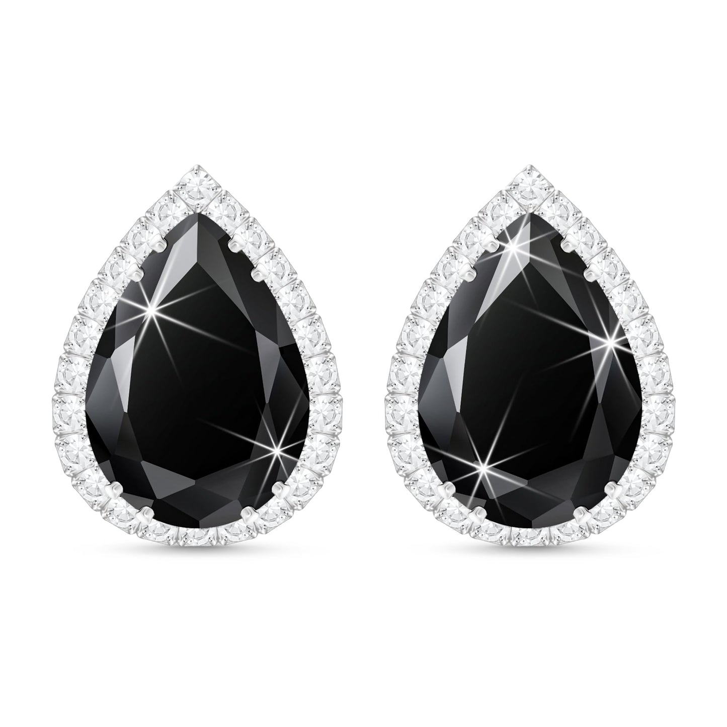 Linawe Black Silver Stud Earrings for Women, Imitation Diamond Cubic Zirconia Teardrop Rhinestone Crystal Earrings Studs, Cartilage Statement Unique Dainty Costume Jewelry Vintage