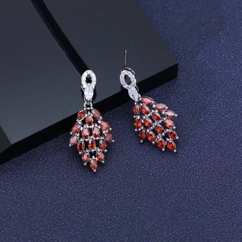 LMXXVJ Red Cubic Zirconia Drop Diamond Earrings for Women,Created Red Garnet Stud Earring Jewelry Wedding Pageant Proms Earring for Mom/Wife/Sister/Best Friend/Bridal/Bridesmaid,Silver-Tone