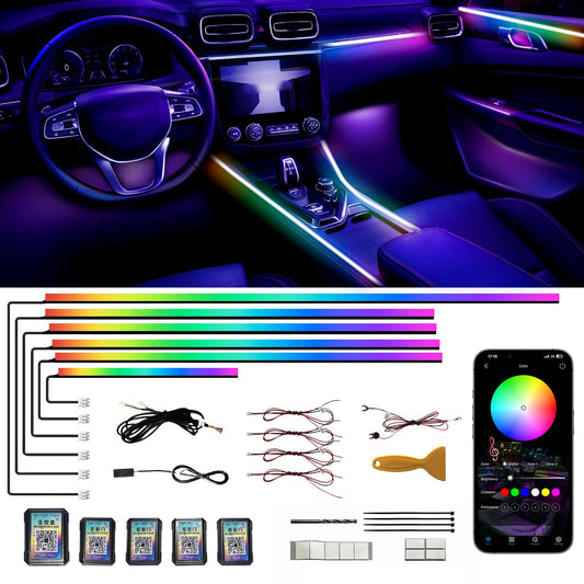 Acrylic Interior Car LED Strip Lights,dreamcolor 6-in-1 Car Ambient Lighting Kit, with APP Control, 622 LED Fiber Optic Strip Lights for Cars,Supports Neon Sync with Music DIY Mode.