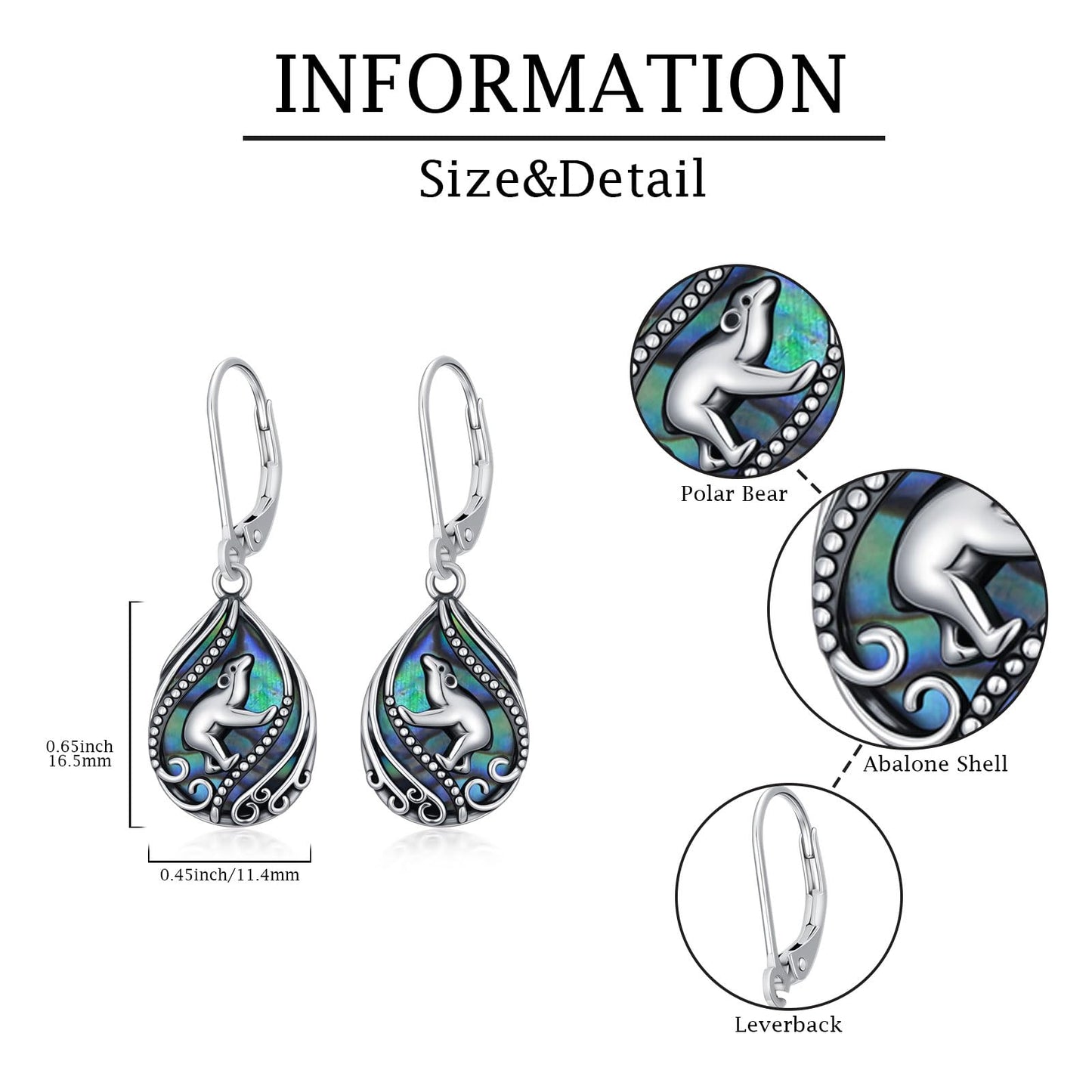 YYmqmq Abalone Polar Bear Earrings for Women 925 Sterling Sliver Polar Bear Dangle Earrings Abalone Jewelry Gifts for Women Girlfriend Mom Birthday Gifts