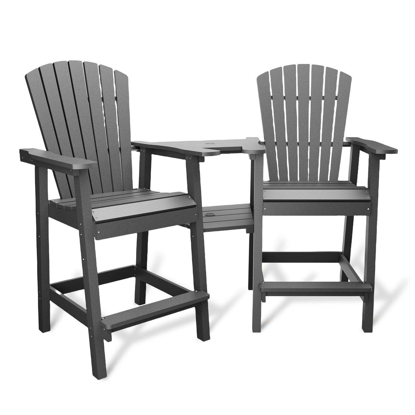 GAOMON Tall Adirondack Chairs Set of 2, Recycled HDPE Bar Height Patio Chairs with 2 Removable Connecting Trays & Umbrella Hole, Heavy Duty Outdoor Furniture for Deck, Backyard, Garden, Balcony, Grey