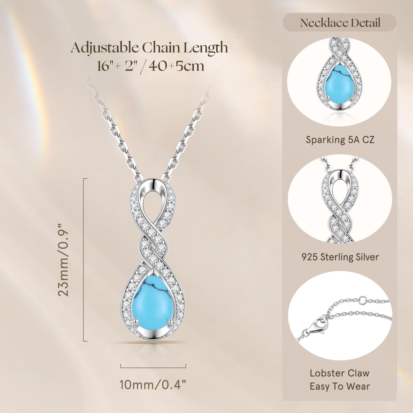 FANCIME Turquoise Necklace December Birthstone Sterling Silver Dainty Infinity Knot Pendant Necklace Gemstone Fine Jewelry Anniversary Birthday Graduation Mothers Day Gifts for Women Her Mom