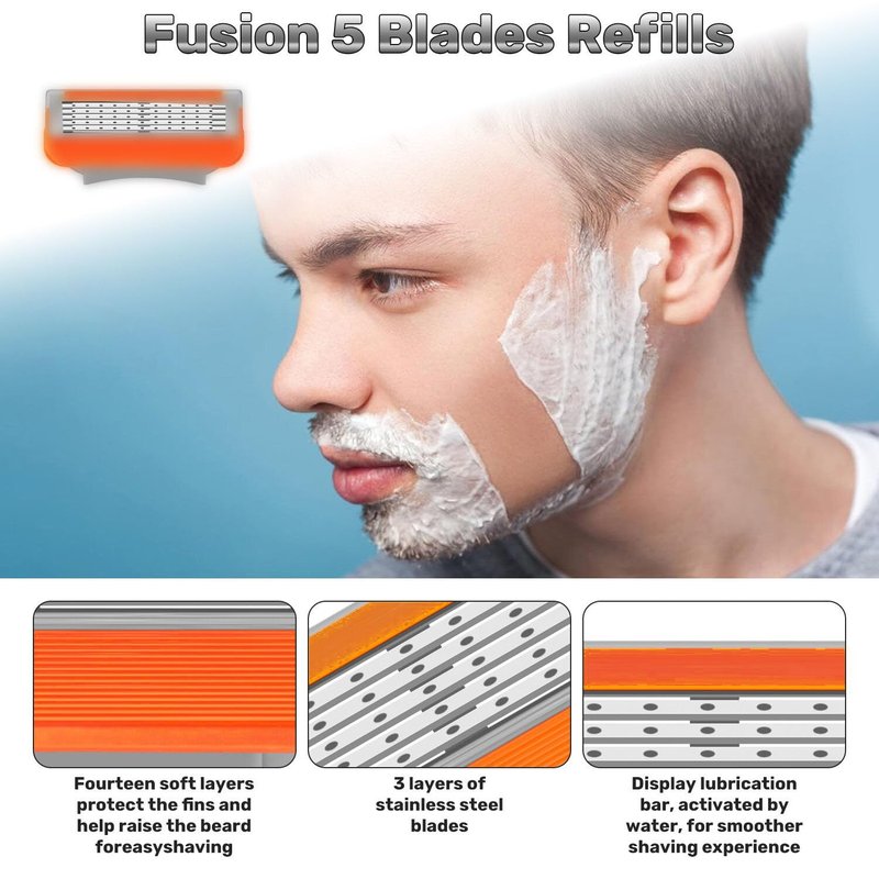 24 Pack Razor Blade Refills Compatible with Fusion 5 Razor – 5-Layer Precision Anti-Friction Blades for Manual Wet Shaving – Pivoting Head Design for Smooth, Close & Comfortable Shave