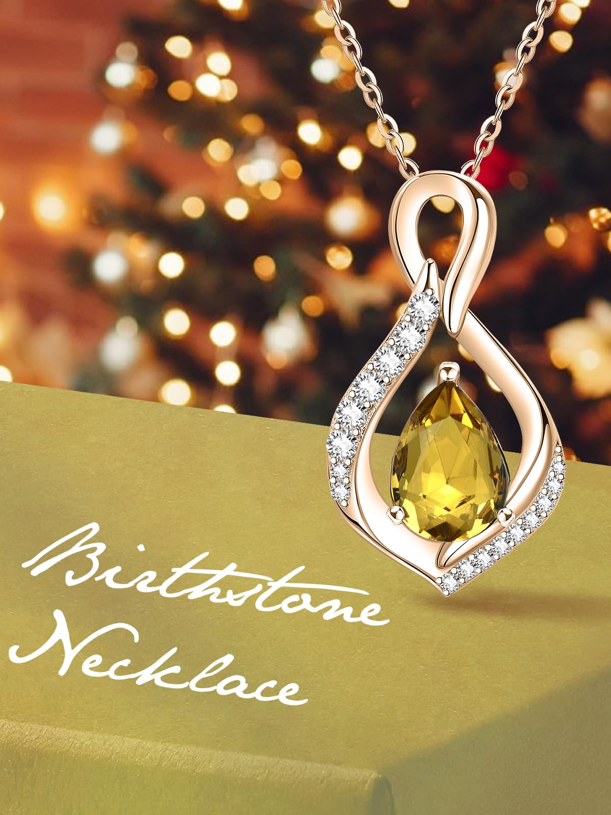 JIYVY32 Citrine Infinity Necklace for Women November Birthstone Necklaces Rose Gold Plating Anniversary Birthday Gifts for Wife Her Mom Girlfriend Birthstone Jewelry Gifts for Women