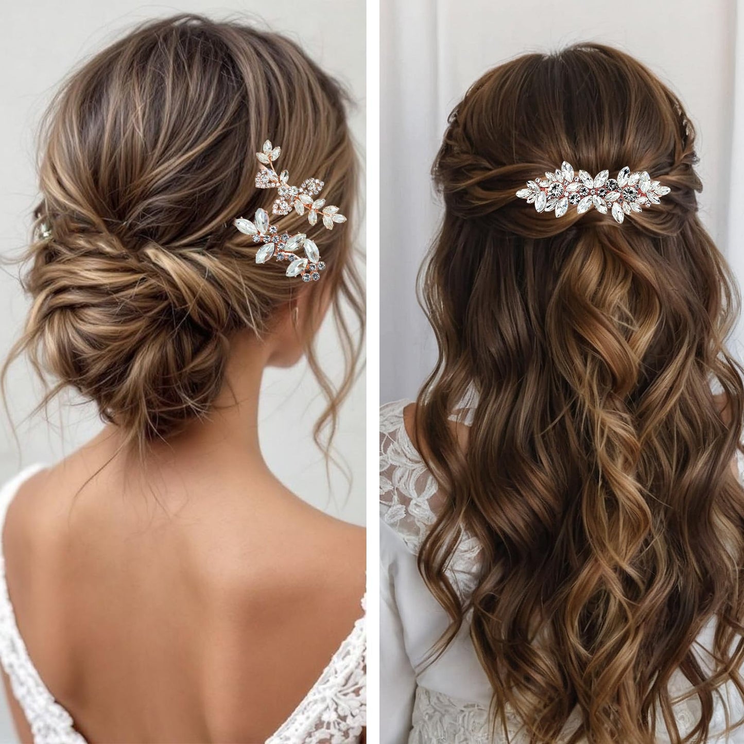 4 Pieces Rhinestone Hair Clips Leaf Wedding Hair Pins Crystal Bobby Pins Bridal Hairpin Barrette for Brides Bridesmaids Flower Girls (Rose Gold)