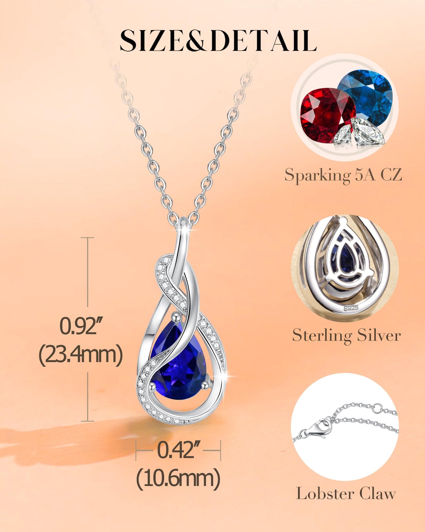FANCIME Sapphire Necklace September Birthstone Sterling Silver Infinity Knot Pendant Necklace Blue Gemstone Fine Jewelry Birthday Mothers Day Gifts for Women Mom