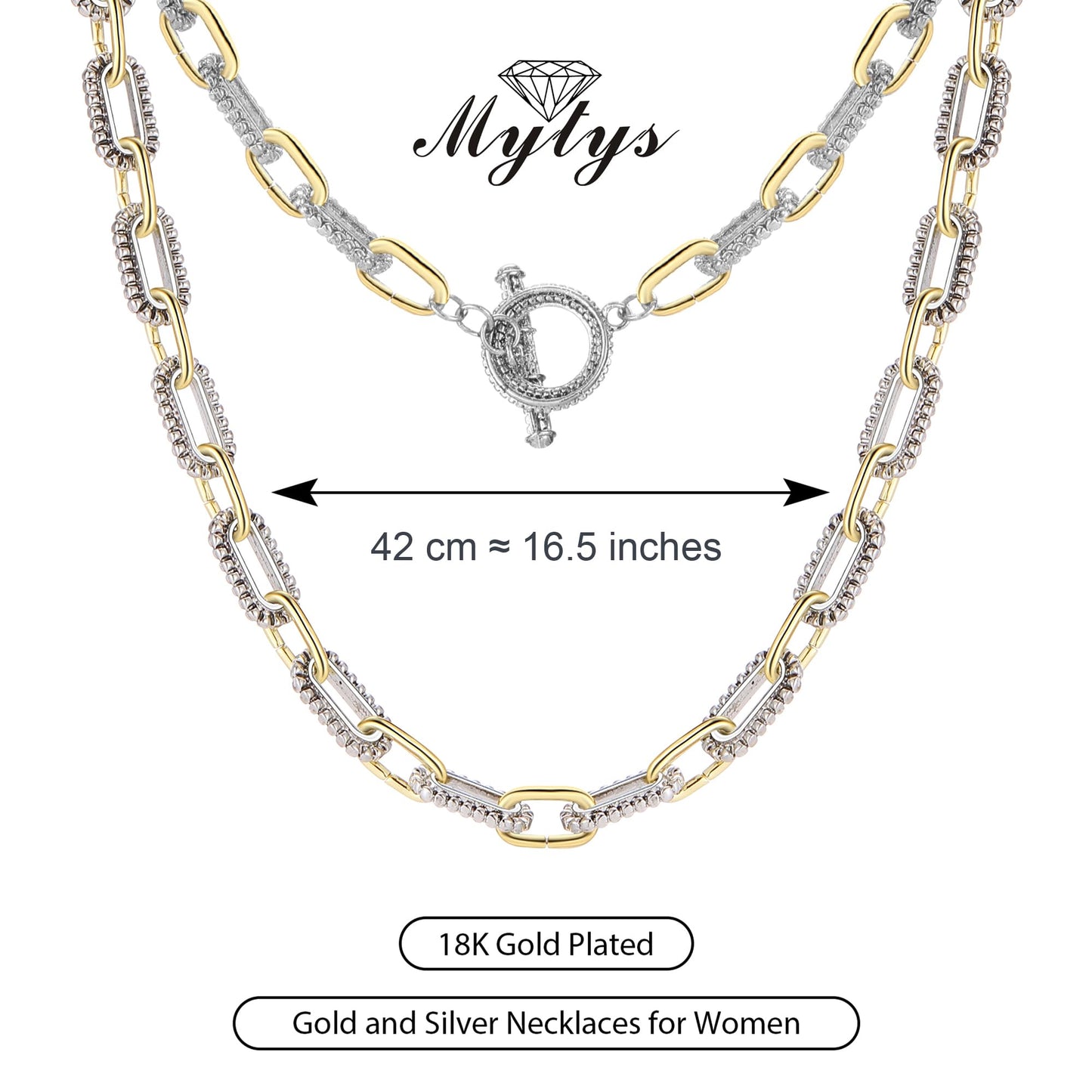 Mytys Women's Link Necklace 18k Gold Plated Double Twist Wire Gold and Silver 2 Tone Chain Necklaces Christmas New Year Jewelry (Short Gold & Silver 7)