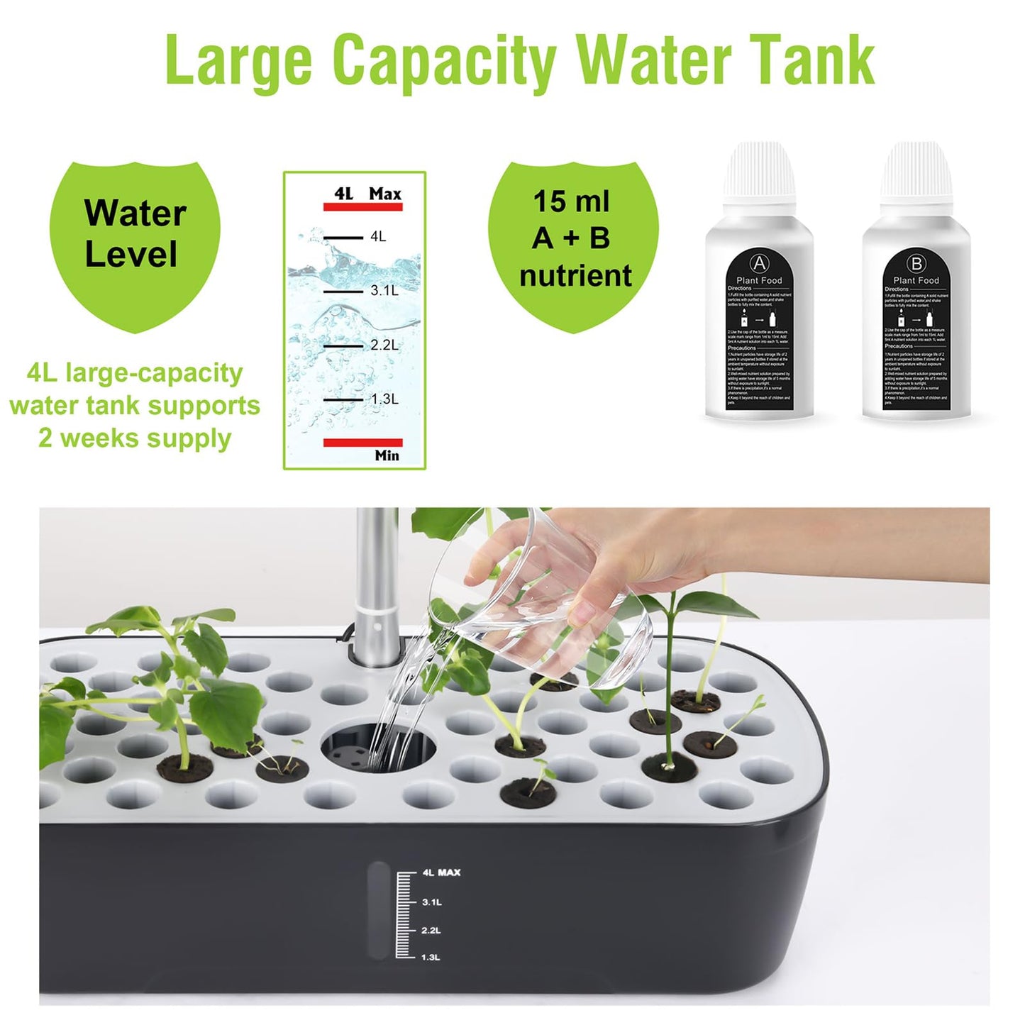 52 Pods Hydroponics Growing System Kit, Indoor Herb Garden with Smart LED Grow Light, Large Capacity Water Tank, Adjustable Height, Auto Timer & Quiet Pump for Home Kitchen Office Indoor Gardening