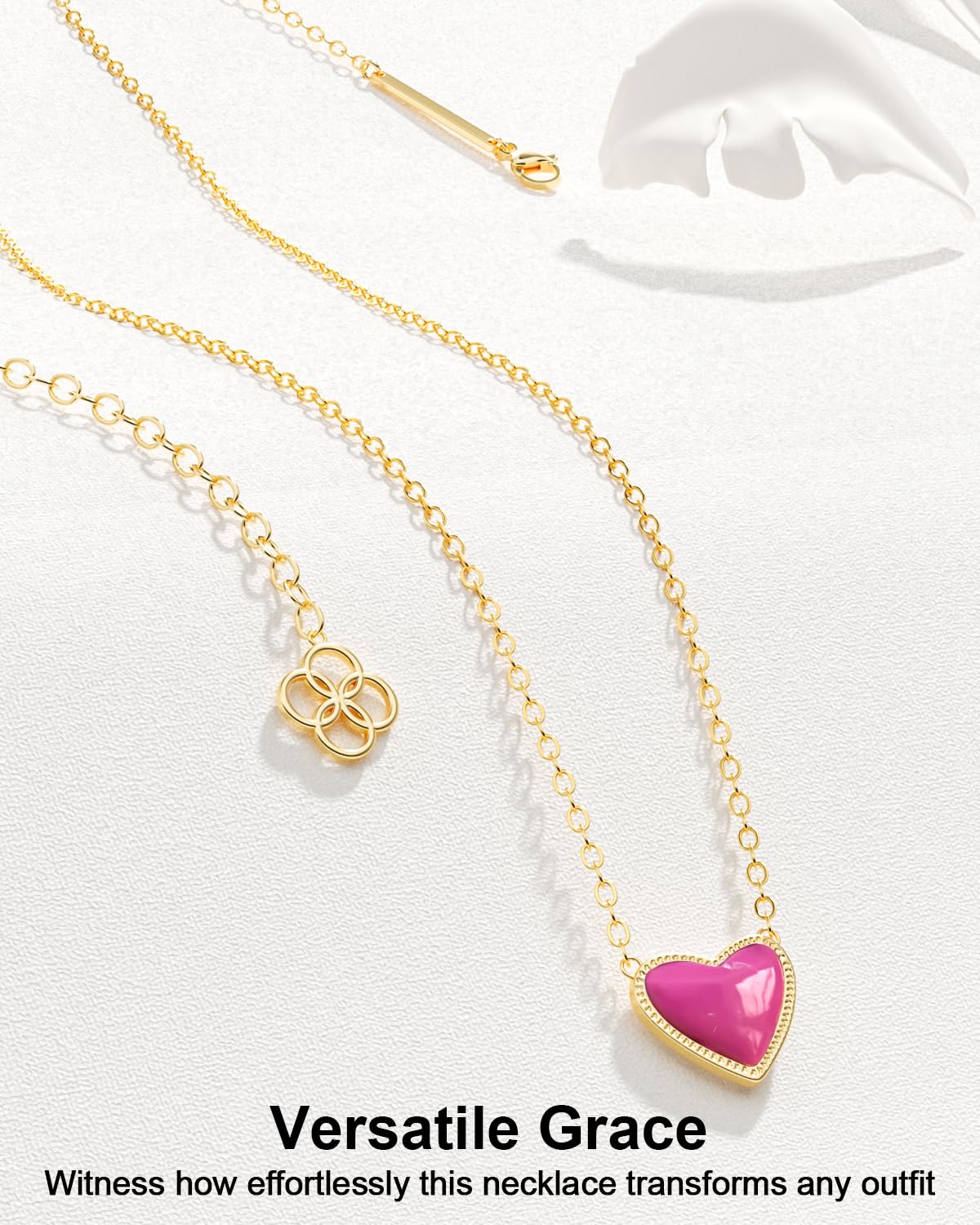AICase 18K Gold Plated Heart Pendant Necklace for Women,Fashion Dainty Simple Adjustable Length Jewelry,Anniversary Birthday Gifts for Women/MoM/Sister/Friends/Her/Wife/Grandma/Coworker_Hot Pink