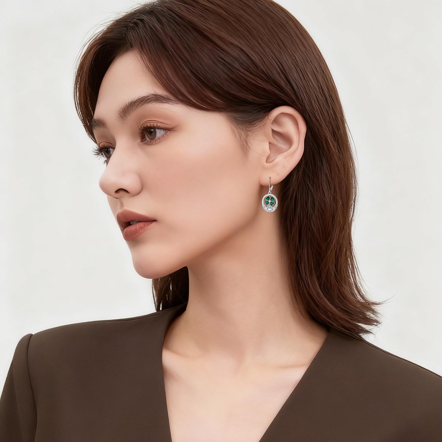 YYmqmq Four Leaf Clover Earrings for Women 925 Sterling Sliver Shamrock and Claddagh Dangle Earrings Leverback Irish Jewelry St Patricks Day Gifts for Women Girlfriend