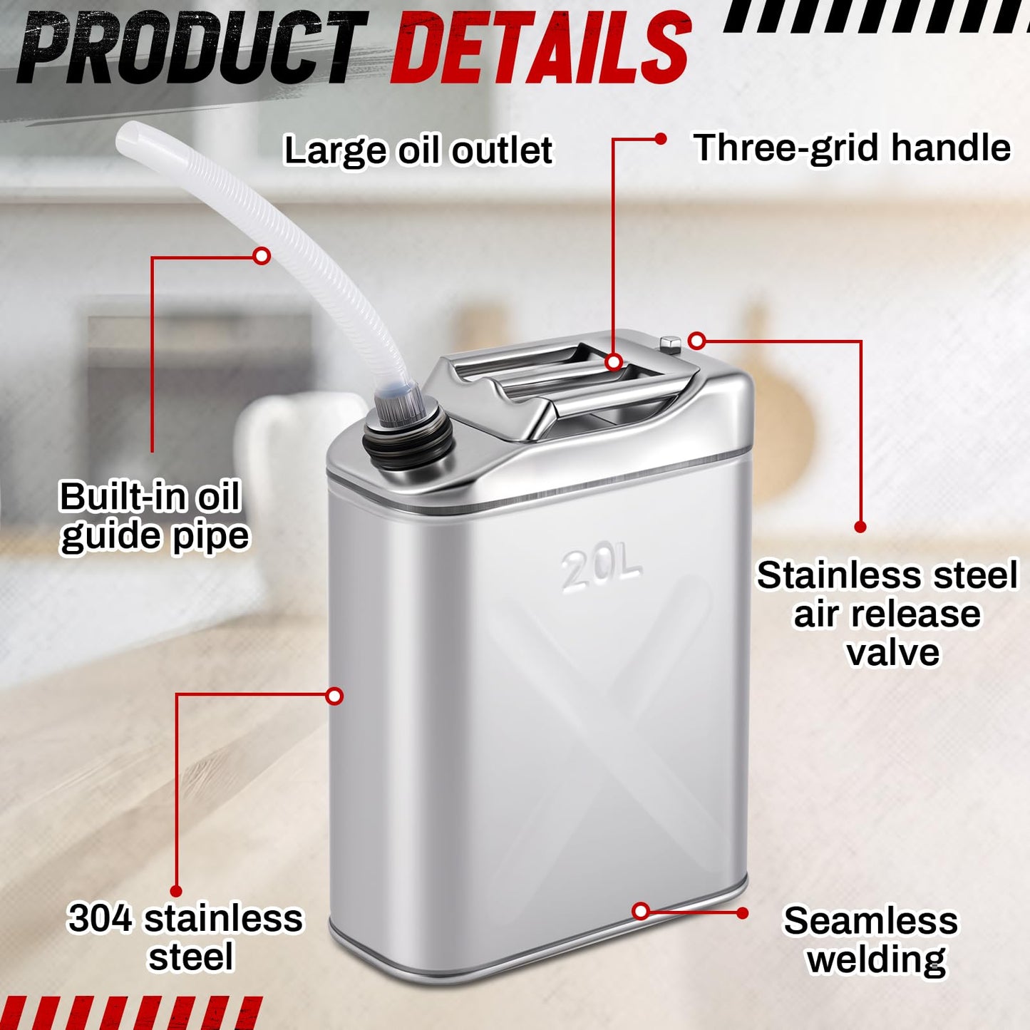 Blulu 1 Pcs 5 Gallon Stainless Cooking Oil Storage Can Commercial 304 Food Safety Fryer Oil Storage Container Distributor with Guide Pipe and Lid for Kitchens Restaurants Food Trucks