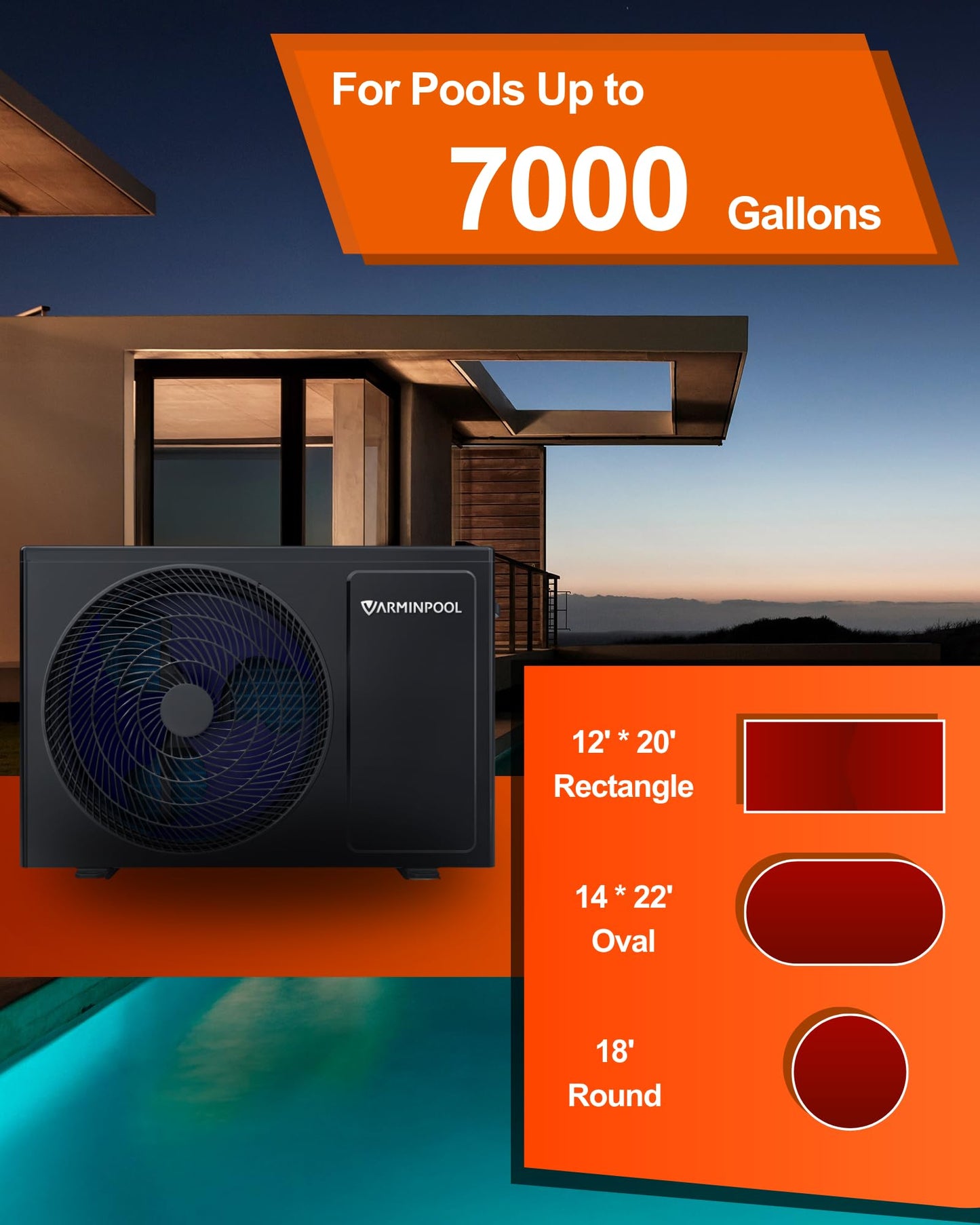 VARMINPOOL Smart Pool Heat Pump with WiFi Remote Control for 7000 Gals In and Above Ground Pool, 27000 BTU Electric Pool Heater, No Gas, 120V, Titanium Heat Exchanger