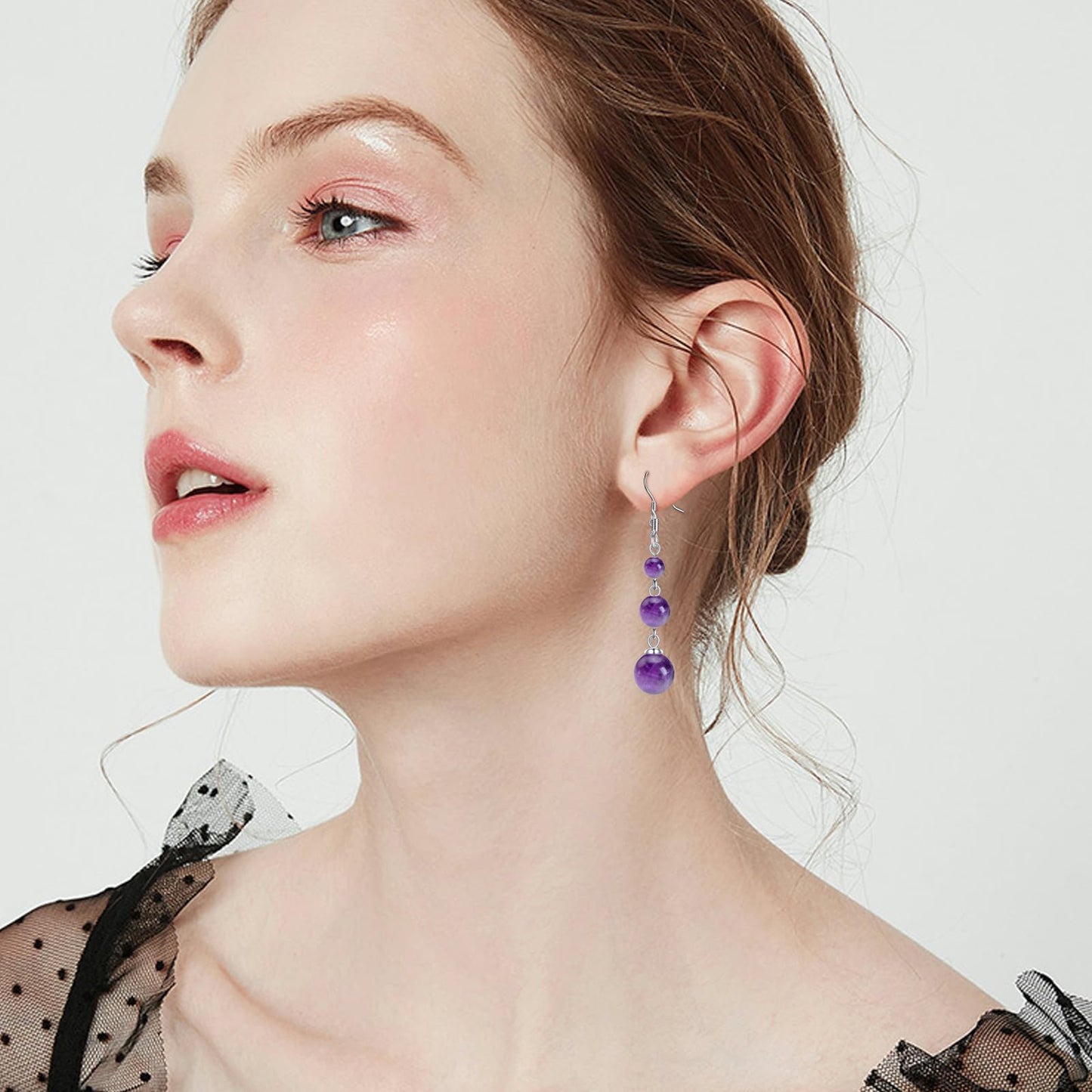 925 Sterling Silver Amethyst Dangle Earrings Purple Ball Drop Jewelry Birthday Gifts for Women (Amethyst)