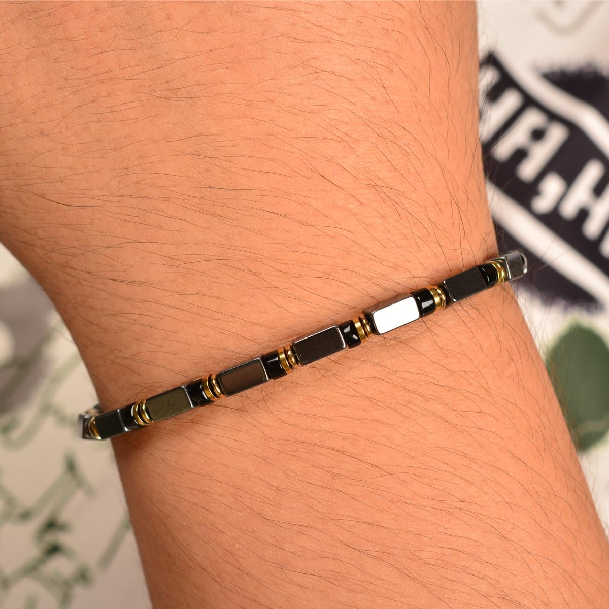 Casvia Hematite & Obsidian Bracelet for Men, GritChain Adjustable Stainless Steel Beaded Bracelet, Easy to Wear Chakra Jewelry, Ideal Gift for Dad, Husband, Boyfriend