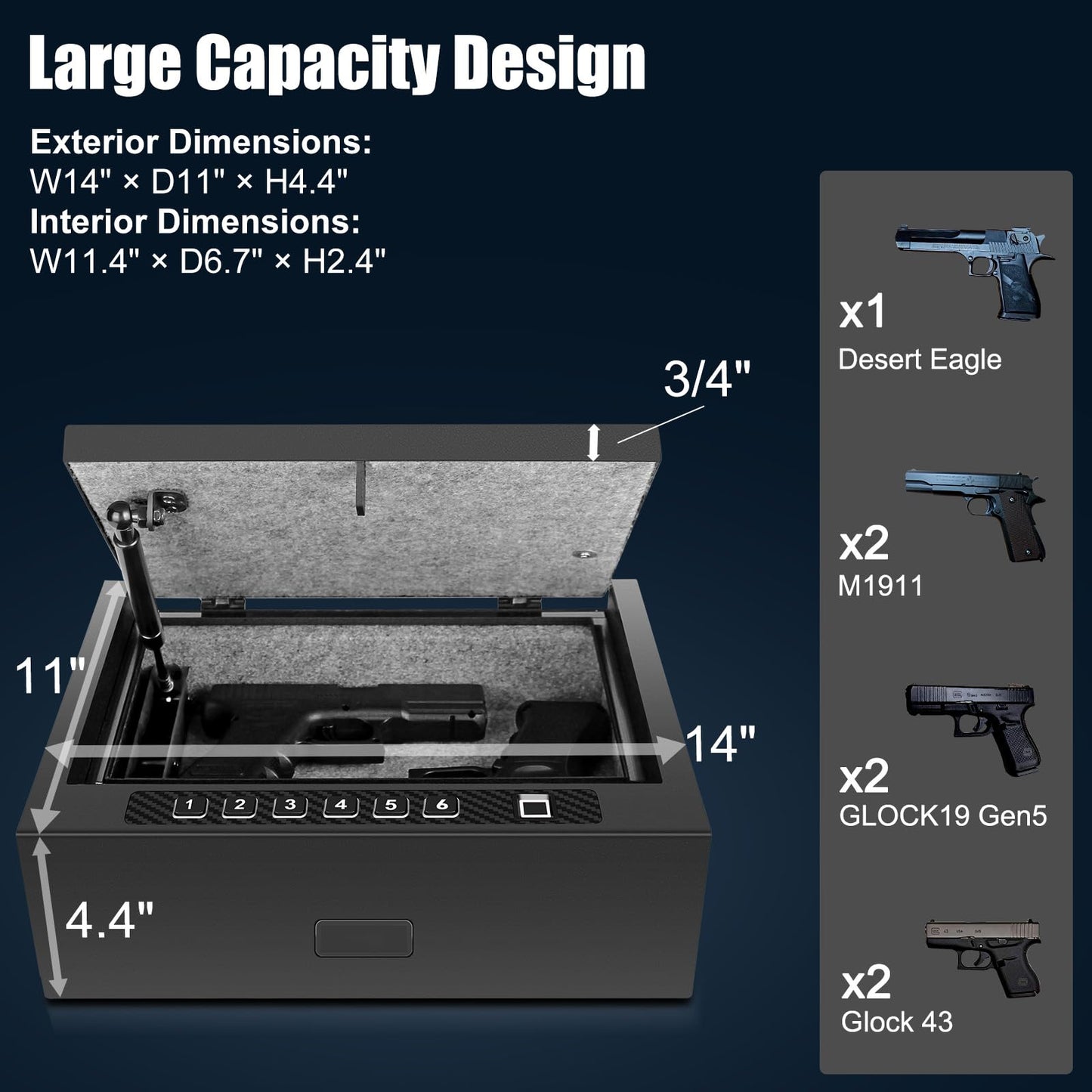 Upgraded Fireproof Biometric Gun Safe for Pistols, Heavy Duty Fingerprint Handgun Safety Device, Hand Gun Safe Firearm Lock Box for Home Bedside Nightstand