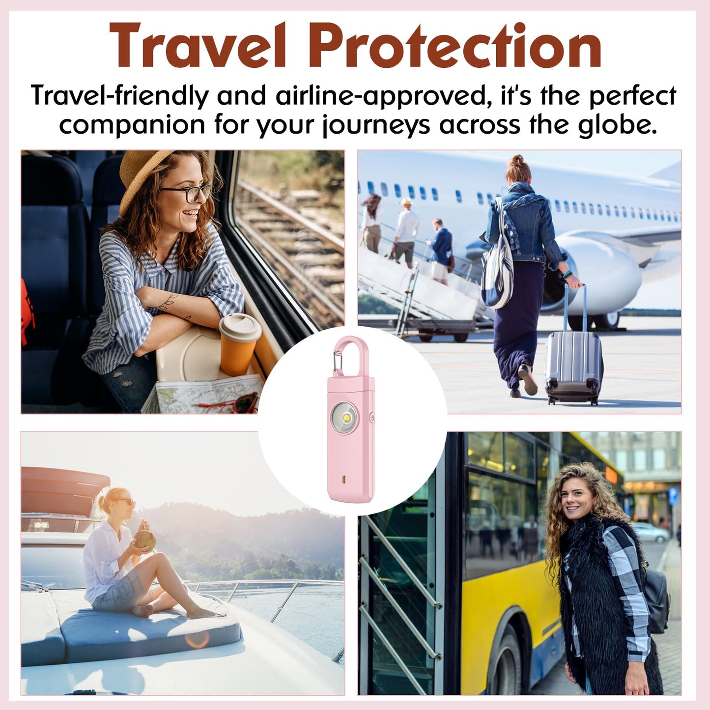 Rechargeable Personal Alarms for Women - Birthday Valentine's Day Gifts for Women, Stocking Stuffers for Teen Girl, Daughter, Safety Keychain Flashlight, Siren Alarm, Travel College Essentials (Pink)