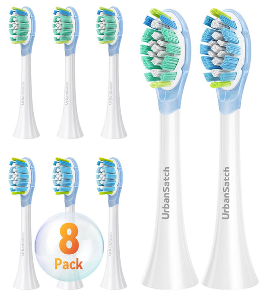 UrbanSatch 8 Pack Sensitive Gum Care Replacement Toothbrush Heads, Compatible with Click-on Sonic Electric Toothbrush Handles, Gentle Gel Cushion, Soft Bristles, Advanced Plaque Removal