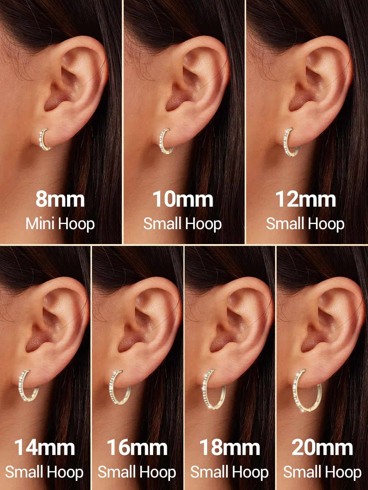 Gold Hoop Earrings For Women Cubic Zirconia Hoops Earring Hypoallergenic 8mm Tiny Huggie Jewelry Non Tarnish Cartilage Piercing Waterproof Ear Earings