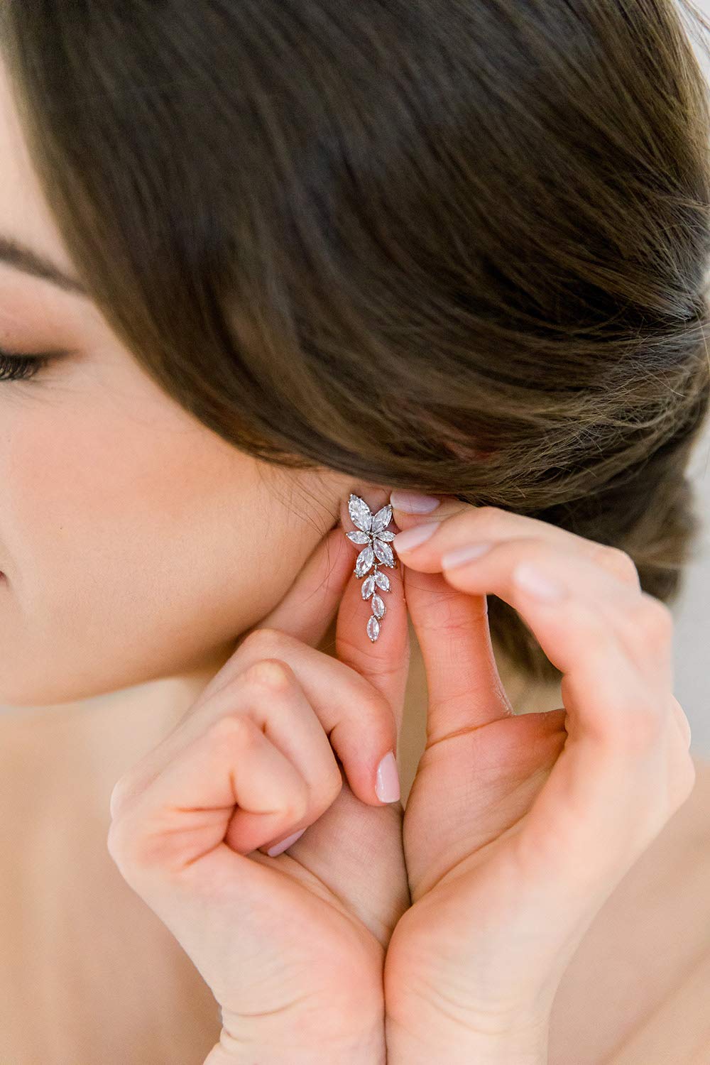 SWEETV Marquise Rose Gold Cubic Zirconia Bridal Earrings, Elegant Wedding Earrings for Brides Bridesmaids, Crystal Formal Drop Earrings for Women Jewelry Gifts