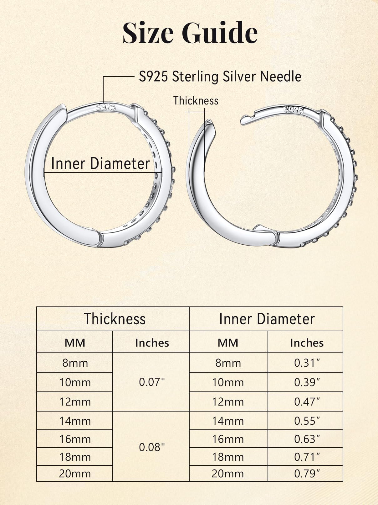 FaithHeart Cubic Zirconia Hoop Earrings for Women, Silver Hypoallergenic Huggie Hoop Earrings, Small Cartilage Earrings for Women 8mm, Send Gift Box