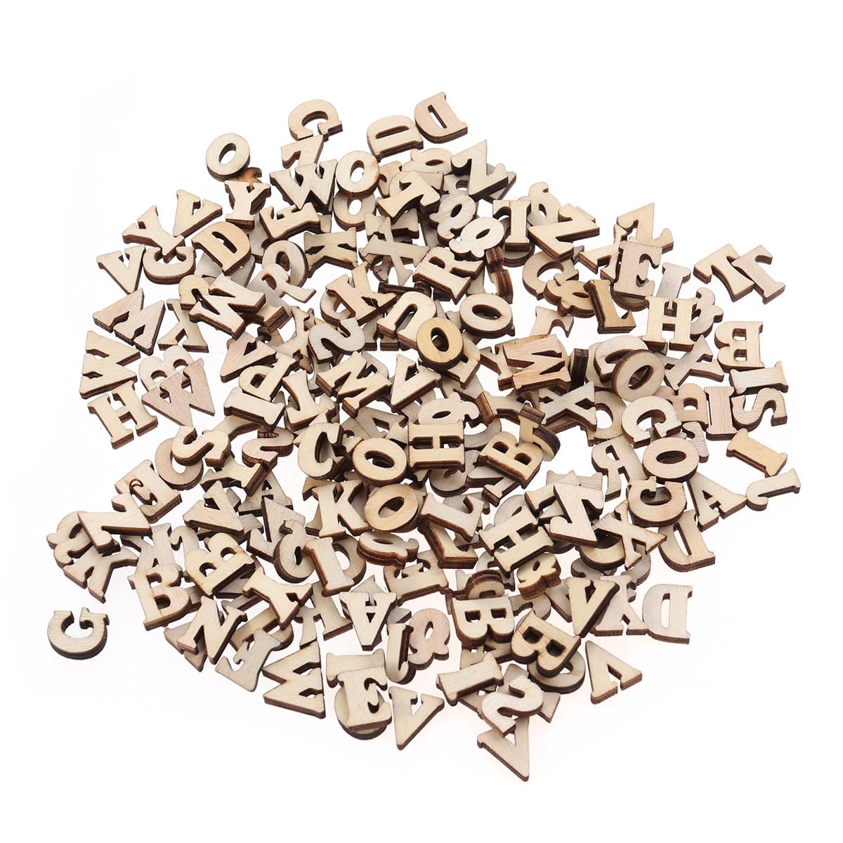 BESTOYARD 600Pcs 0.59 Inch Small Natural Wooden Letters Slices DIY Craft Embellishments for Scrapbooking Kids Educational Art Projects Christmas Decor